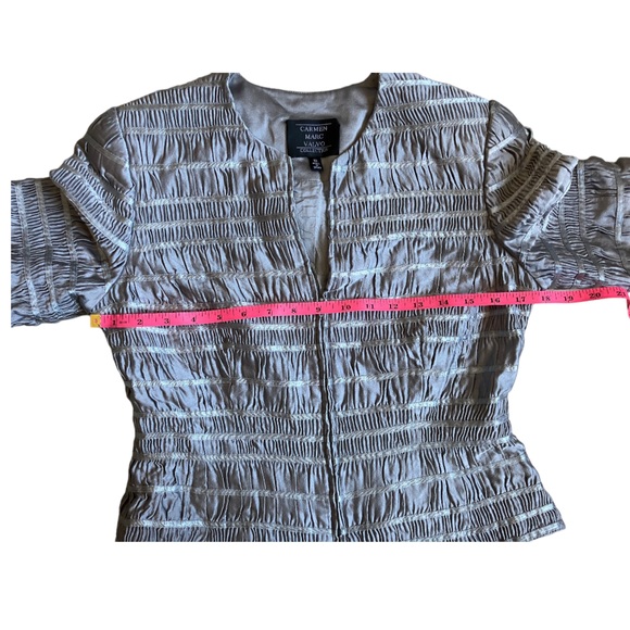 Carmen Marc Valvo Collection SILVER Grey Satin Zip Jacket Woman Size 10 - Picture 4 of 5